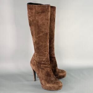 BARNEY'S CO-OP Size 9 Brown Suede Calf High Platform Stiletto Boots